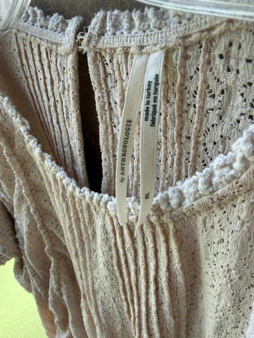 Anthropologie Lace Blouse Cream Pintucked Top Stretch Flutter Ruffle Sleeve XL - Picture 14 of 17